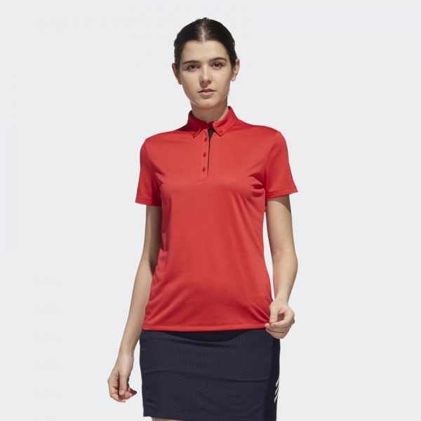 Model Wearing Ladies Polo Red Front BC2869